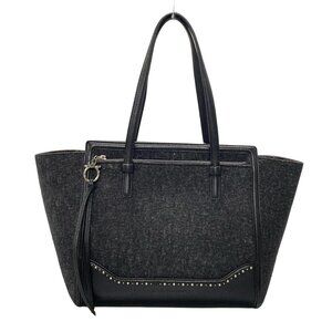 Auth Salvatore Ferragamo Amy Black Wool Leather Handbag